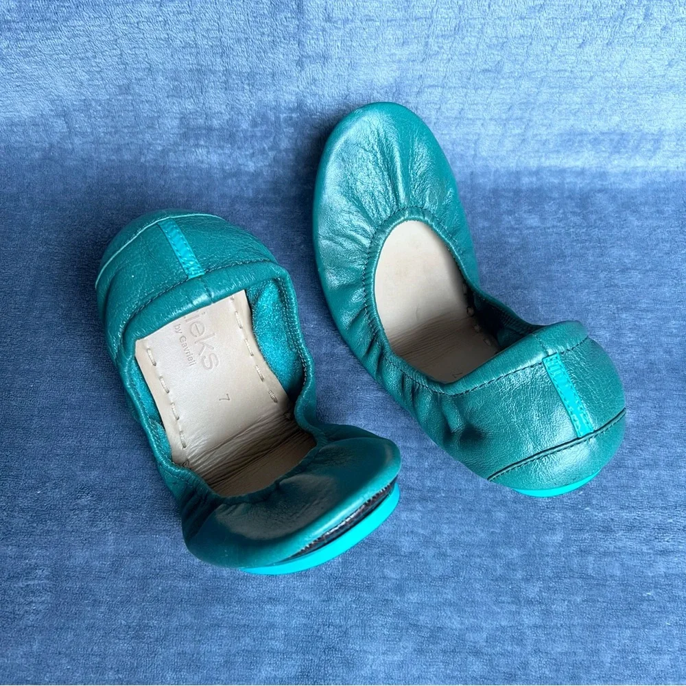 Tieks By Gavriely Flat Shoes Sz 7 Pacific Green Leather Ballet  Flats Foldable - Picture 15 of 17